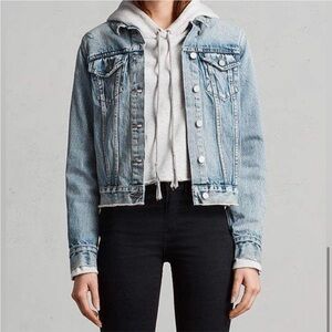 Allsaints hay denim jacket light wash trucker vintage blue jean large crop